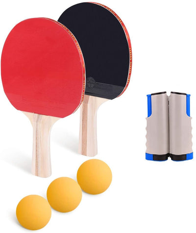 Professional Ping Pong 1Pair Paddle Set with 1PC Retractable Net and 3PC Balls |Home Indoor or Outdoor Play