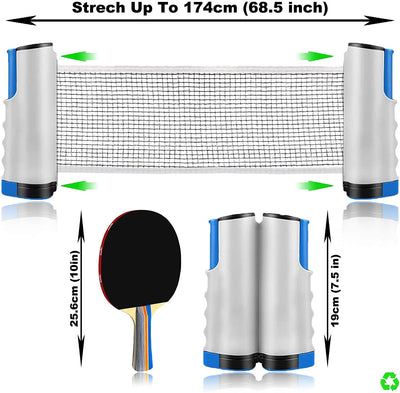 Professional Ping Pong 1Pair Paddle Set with 1PC Retractable Net and 3PC Balls |Home Indoor or Outdoor Play