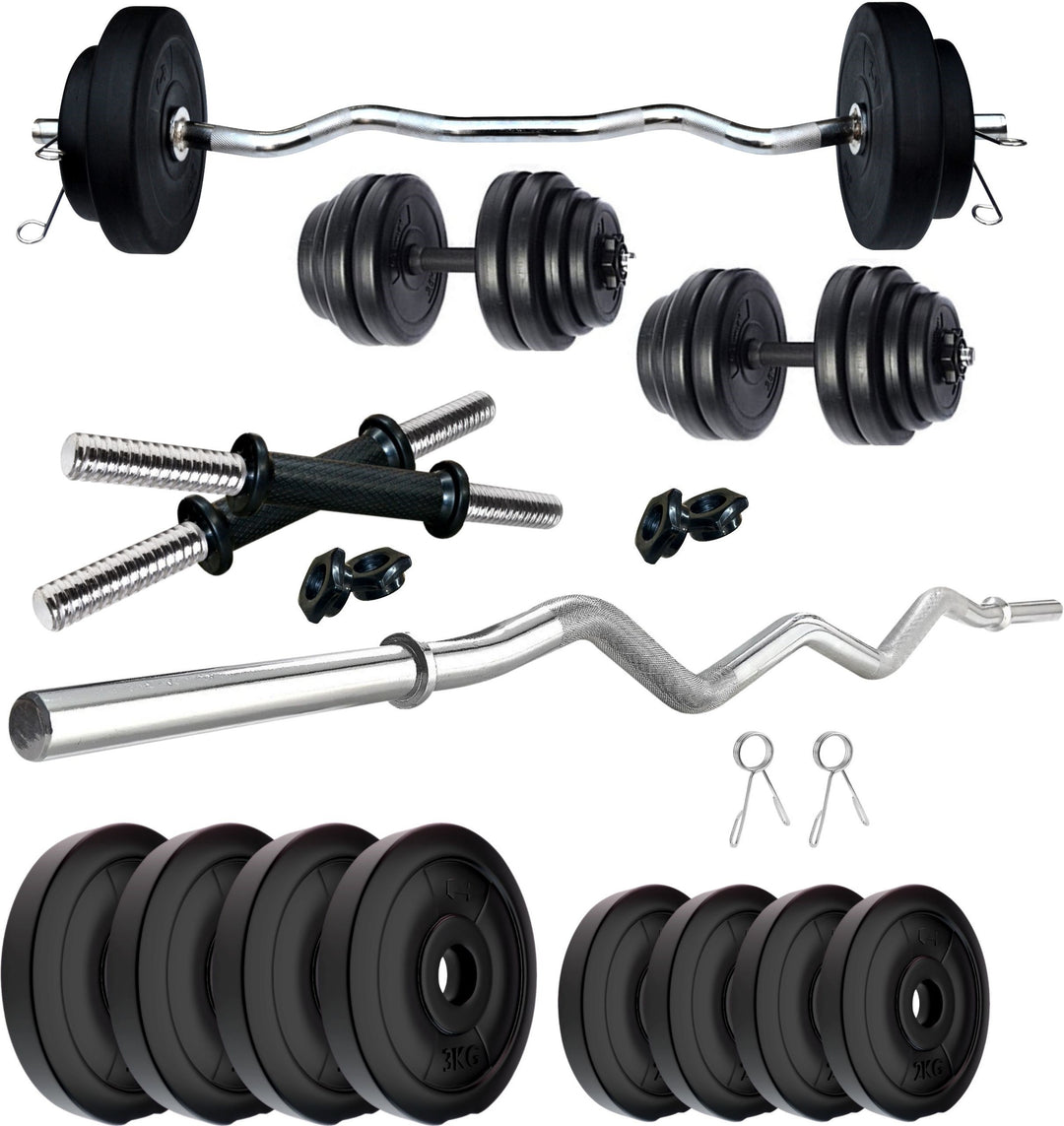 20 kg PVC with One 3 Ft Curl Rod and 1 Dumbbell & Rod | Homegym | (2 kg x 4 = 8 kg Plates + 3 kg x 4 = 12 kg Plates)