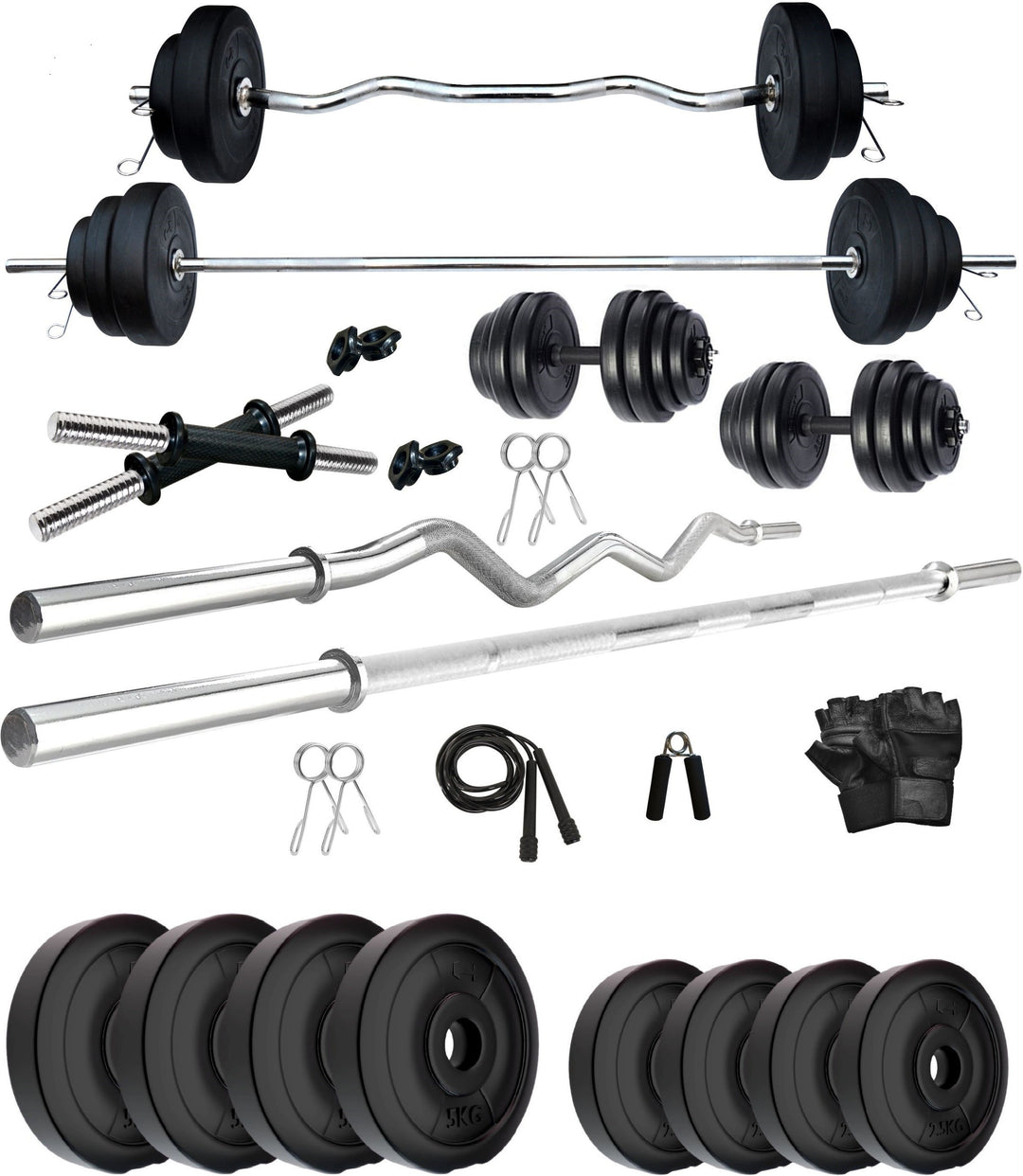 30 Kg PVC Combo with One 3 Ft Curl + One 5 Ft plain Rod & One Pair Dumbbell Rods | Home Gym | (2.5 Kg x 4 = 10 Kg + 5 Kg x 4 = 20Kg)