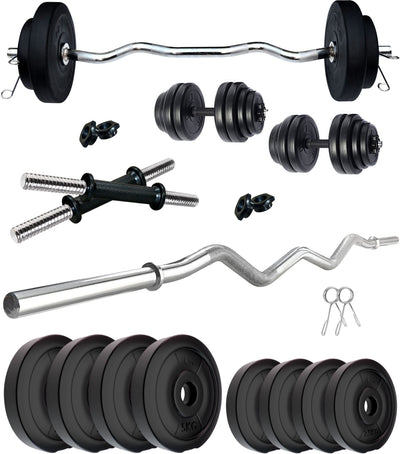 30 kg PVC with One 3 Ft Curl Rod and 1 Dumbbell & Rod | Home Gym | (2.5 kg x 4 = 10 kg + 5 kg x 4 = 20 kg)