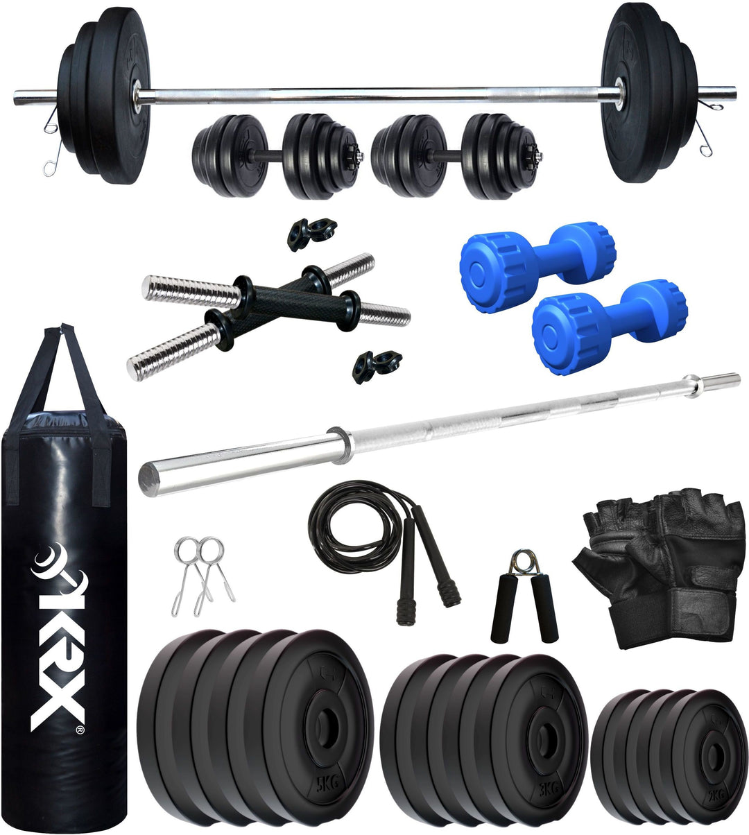 40 kg PVC Combo with Unfilled Punching Bag & PVC Dumbbells | Home Gym | ( 2 kg x 4 = 8Kg + 3 kg x 4 = 12 kg + 5 kg x 4 = 20Kg )