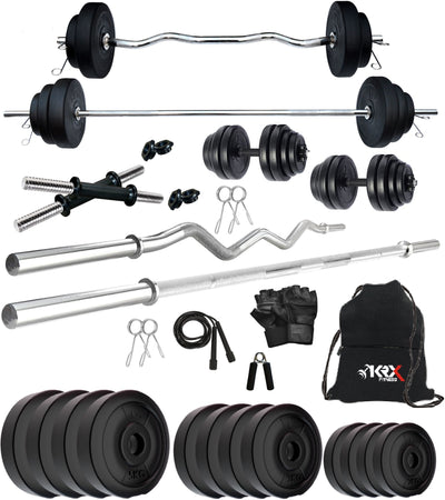 40 Kg ( 2 kg x 4 = 8Kg + 3 kg x 4 = 12 kg + 5 kg x 4 = 20Kg ) with One 3 Ft Curl + One 5 Ft plain Rod & One Pair Dumbbell Rods | Home Gym