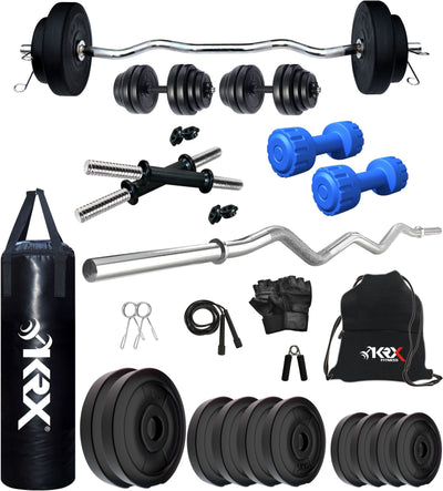 50 kg PVC 50 Combo with Unfilled Punching Bag & PVC Dumbbells | Home Gym | ( 2.5 Kg x 4 = 10 Kg + 5 Kg x 4 = 20Kg + 10 Kg x 2 = 20Kg )