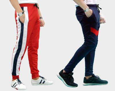 Men Striped Red/Dark Blue Track Pants (Pack of 2)