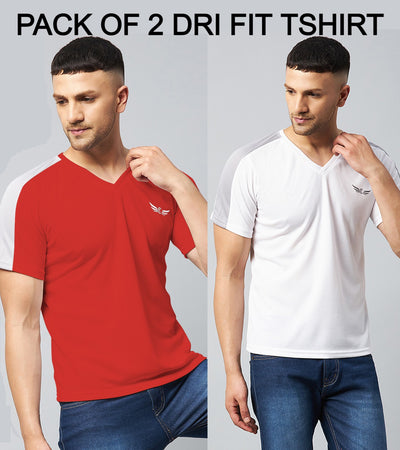 Color Block V Neck T-shirt (Red White) (Pack of 2)