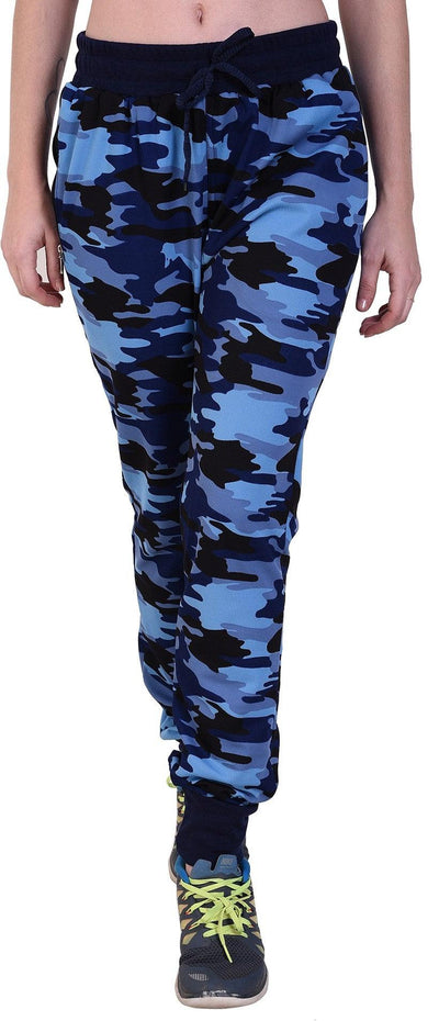 Women Blue/Black Camouflage Joggers - Kriya Fit
