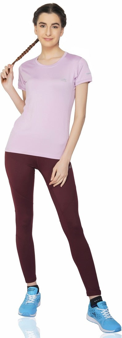 Solid Women Round Neck Purple T-Shirt (Light Pink)