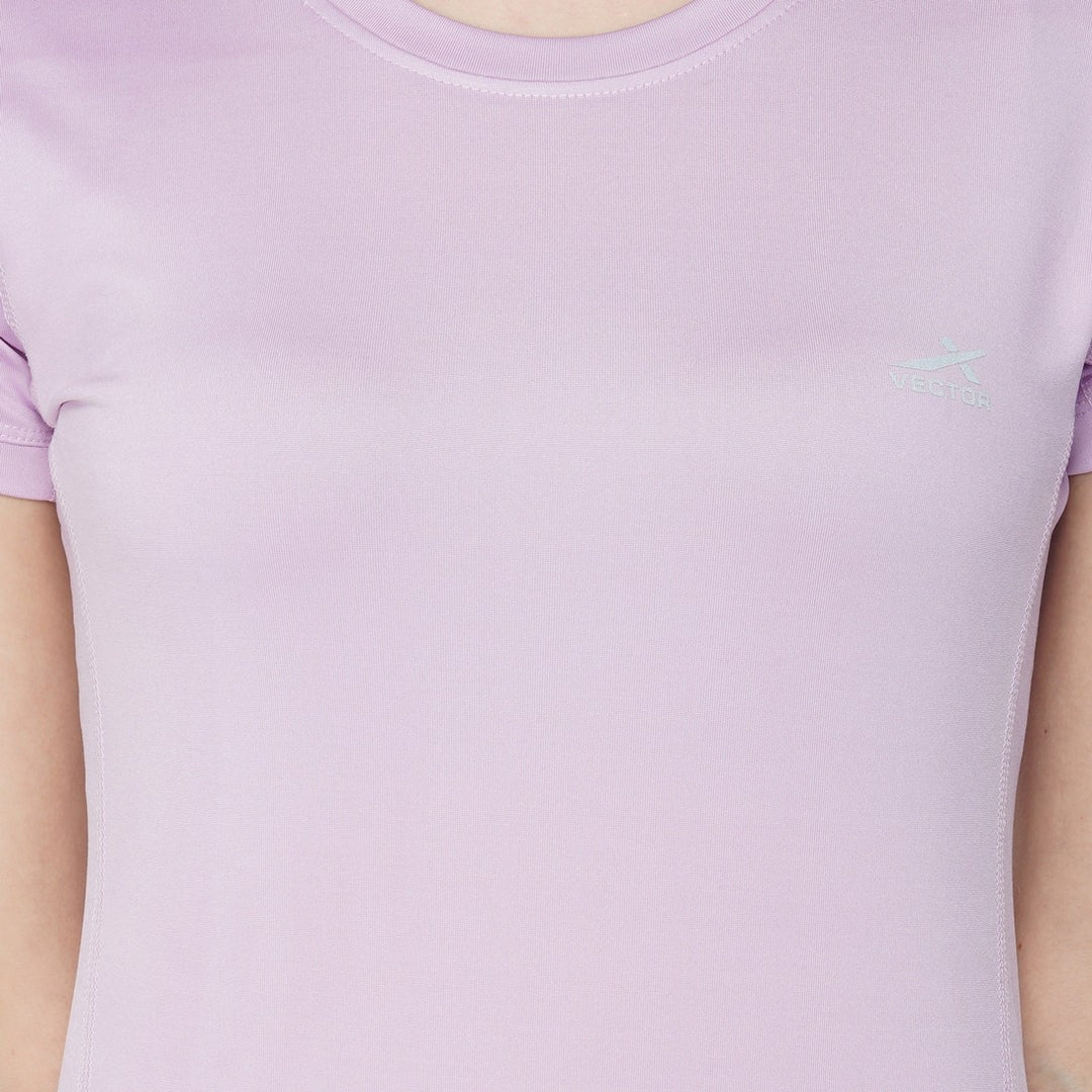 Solid Women Round Neck Purple T-Shirt (Light Pink)