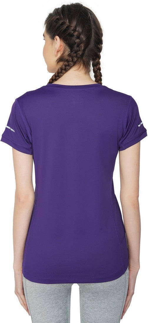 Solid Women Round Neck Purple T-Shirt (Purple)