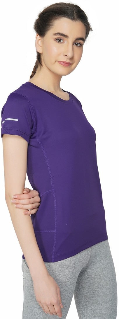 Solid Women Round Neck Purple T-Shirt (Purple)