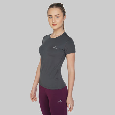 Solid Women Round Neck Grey T-Shirt