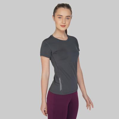 Solid Women Round Neck Grey T-Shirt