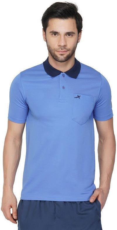 Printed | Varsity Men Polo Neck Blue T-Shirt