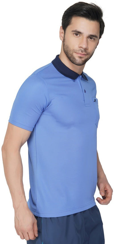 Printed | Varsity Men Polo Neck Blue T-Shirt