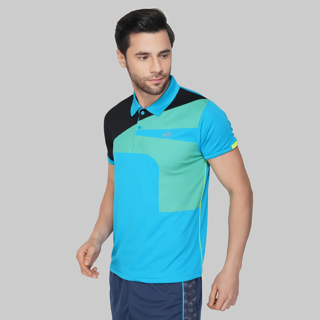 Printed Men Polo Neck Blue T-Shirt