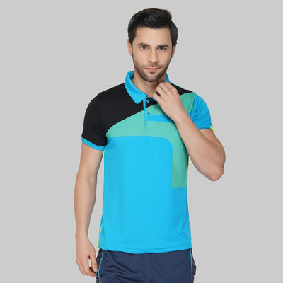 Printed Men Polo Neck Blue T-Shirt