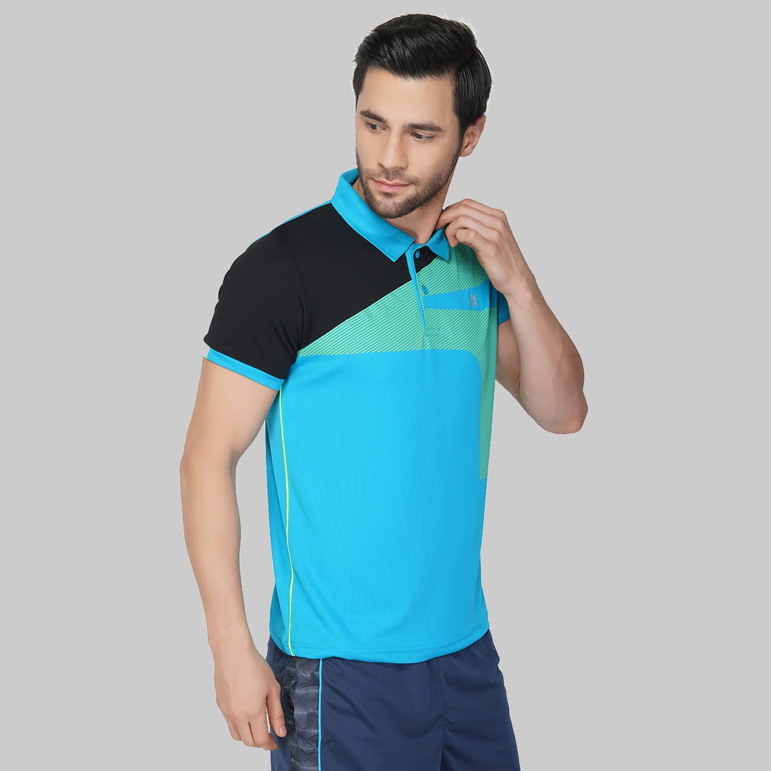 Printed Men Polo Neck Blue T-Shirt