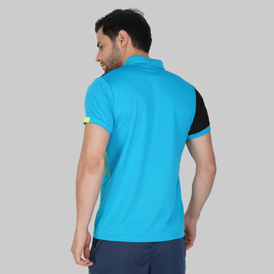 Printed Men Polo Neck Blue T-Shirt