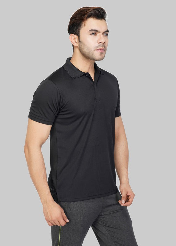 Solid Men Polo Neck Black T-Shirt (Black/Casual)