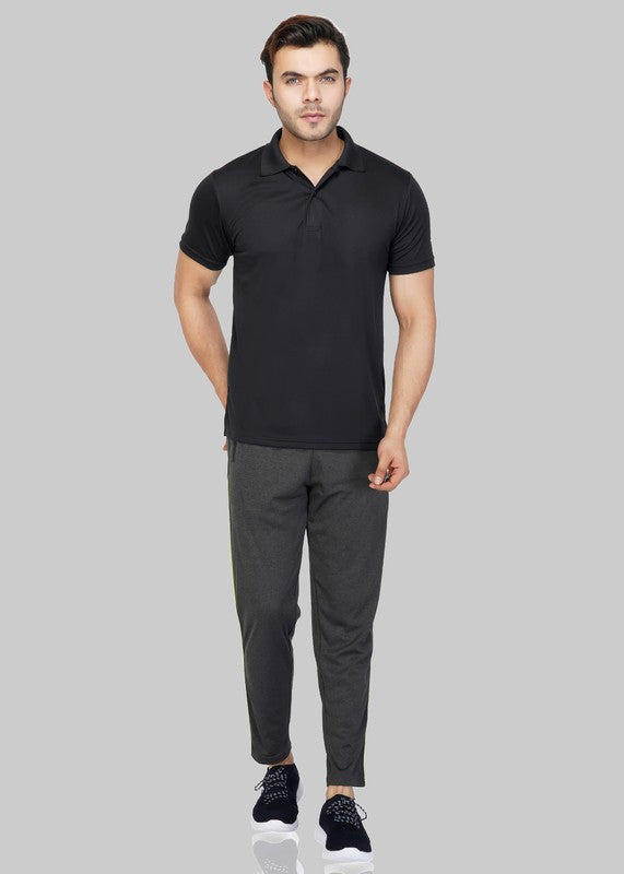 Solid Men Polo Neck Black T-Shirt (Black/Casual)