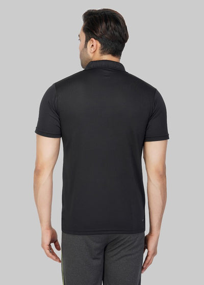 Solid Men Polo Neck Black T-Shirt (Black/Casual)
