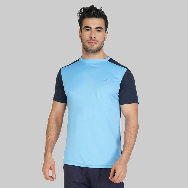 Color Block Men Round Neck Light Blue T-Shirt