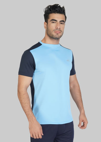 Color Block Men Round Neck Light Blue T-Shirt