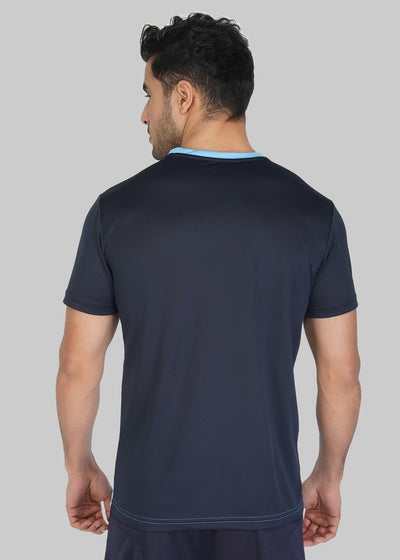 Color Block Men Round Neck Light Blue T-Shirt