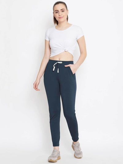 Women Dark Blue Solid Track Pants - Kriya Fit