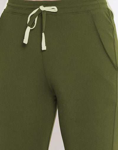 Women Olive Solid Track Pants - Kriya Fit