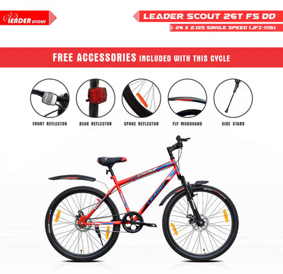 Scout 26T Mountain Bicycle Bike without Gear, Single Speed with FS DD Brake - 26 T Mountain Cycle, Single Speed, Red