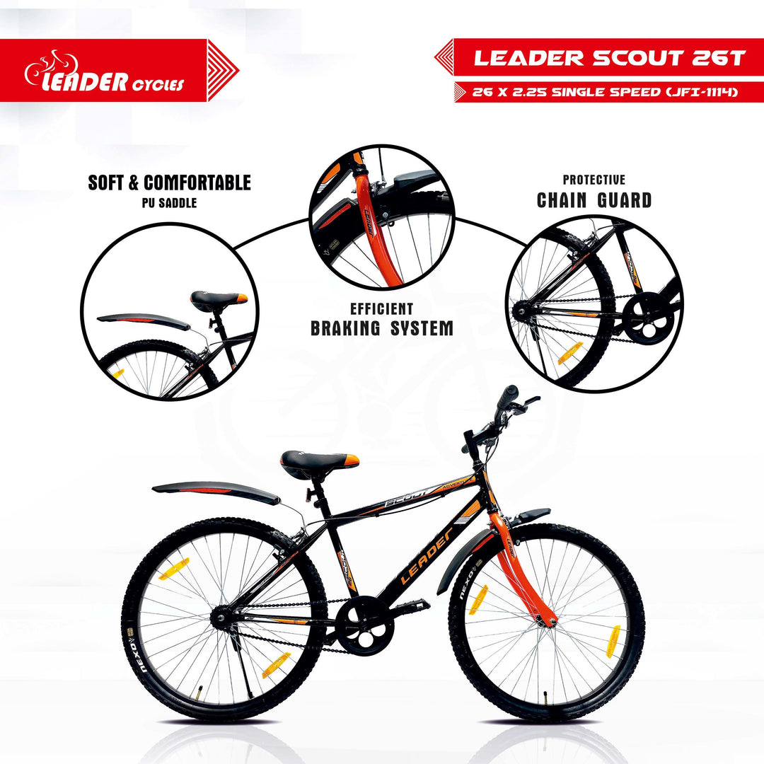 Scout 26T Mountain Bicycle without Gear, Single Speed for Men - 26 T Mountain Cycle, Single Speed, Black