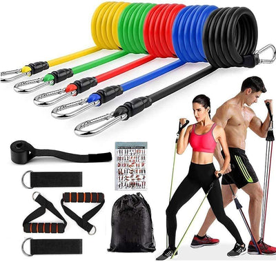 Resistance Bands with 5 Different Levels (Multi-Colour- Set of 11) - Kriya Fit