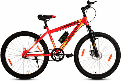 Sniper MTB 24T with Front Suspension and Disc Brake, Ideal for 9-14 Years Age, 24" Mountain Cycle, Single Speed, Red Black