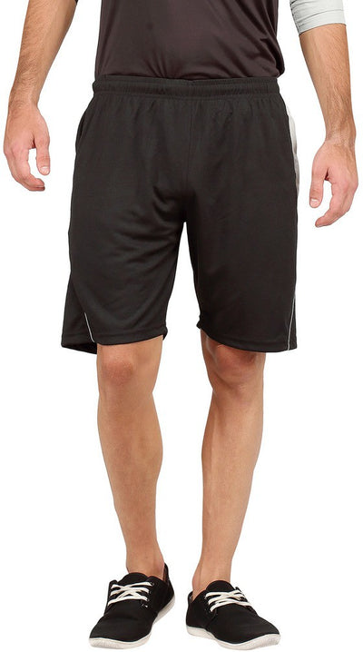 Solid Men Black Sports Shorts (Blended Cotton)