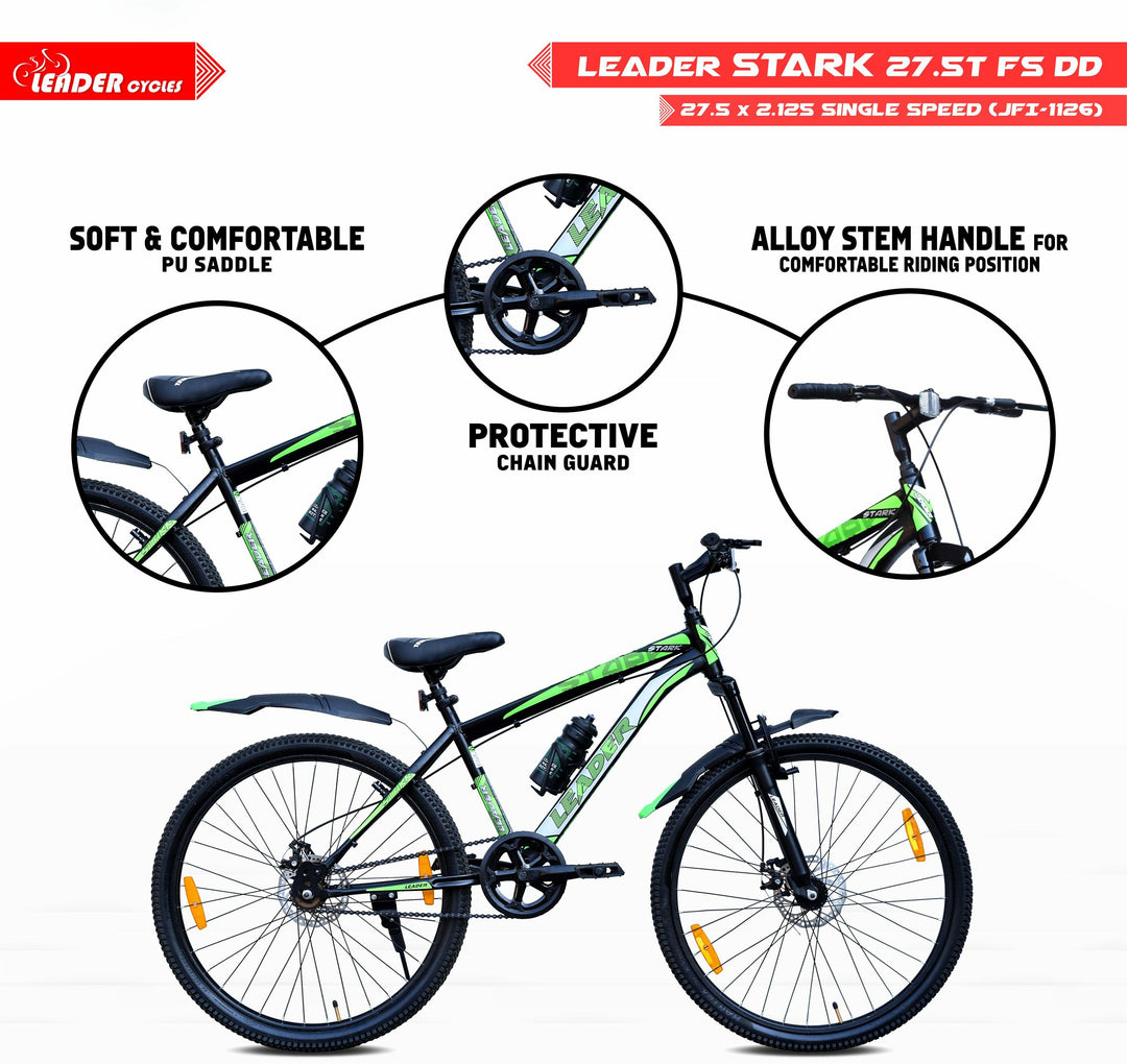 Stark 27.5T MTB Cycle Bike with Dual Disc Brake and Complete Accessories, 27.5" Mountain Cycle, Single Speed, Black