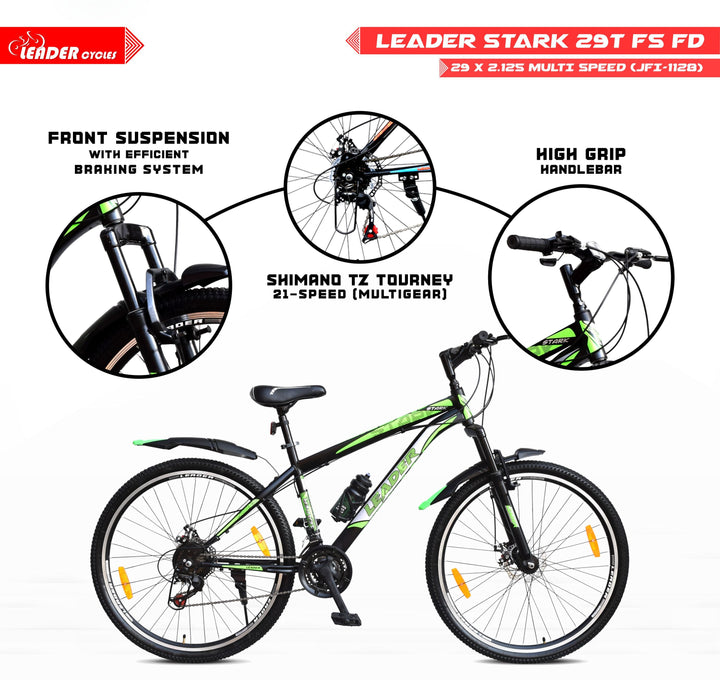 Stark 29T 21 Speed MTB Cycle with Dual Disc Brake and Front Suspension 29 T Mountain Cycle 21 Gear Black KriyaFit