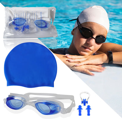 Swimming Kit Combo Pack of Swimming Cap | Swimming Goggles | Ear & Noseplug