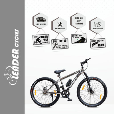 Torfin 26T MTB Cycle with Dual Disc Brake, Front Suspension, 26" Mountain Cycle, Single Speed, Grey