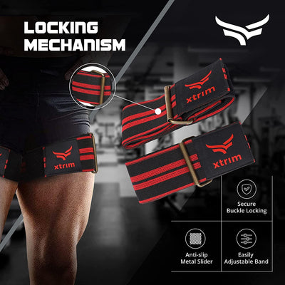 XTRIM Elastic BFR (Blood Flow Restriction) Workout Bands with Hook & Loop Closure, Gain Muscles Without Lifting Heavy Weights - Red - Kriya Fit