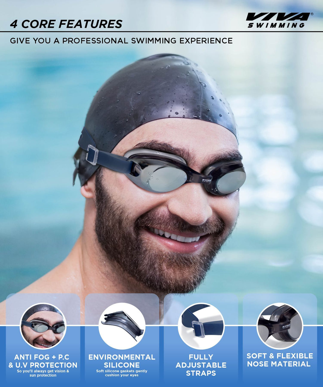 Anti Fogg & U.V Protective Swimming Goggles with Box
