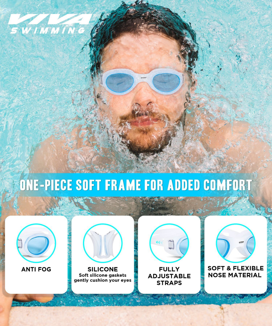 Anti-Fog Swimming Goggles with Protection Case (White/Blue)