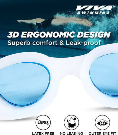 Anti-Fog Swimming Goggles with Protection Case (White/Blue)
