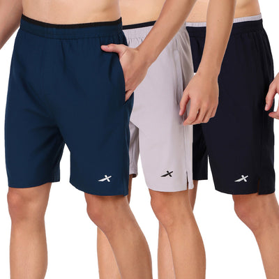 Solid Men Sports Shorts 100 % Polyester (Pack of 3) Airforce-Grey-Navy