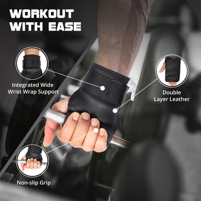 Natural Leather Wrist Grips | Black - Kriya Fit