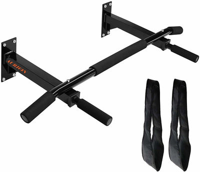 Multifunctional Wall Mounted Pull Up Bar Chin Up bar Dip Station for Indoor Home Gym Workout with Ab Strap Combo