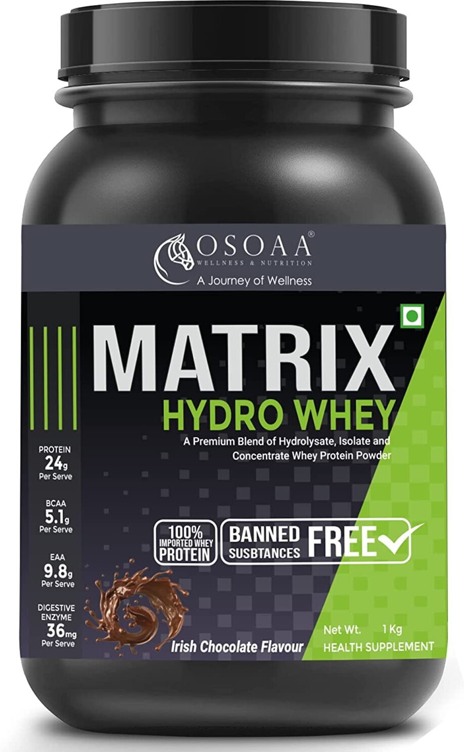 Whey Matrix Hydro Whey Protein Supplement 24g Protein Triblend Weight Management Irish Chocolate 1KG