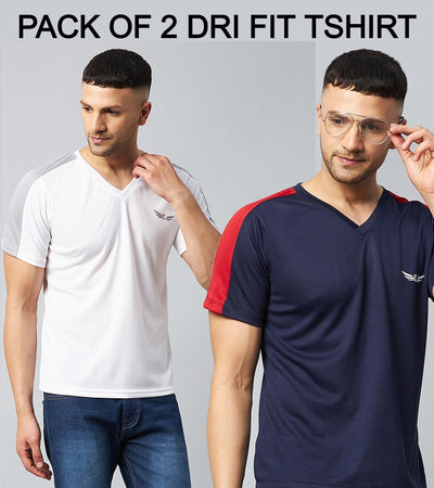 Color Block V Neck T-shirt (Navy White) (Pack of 2)