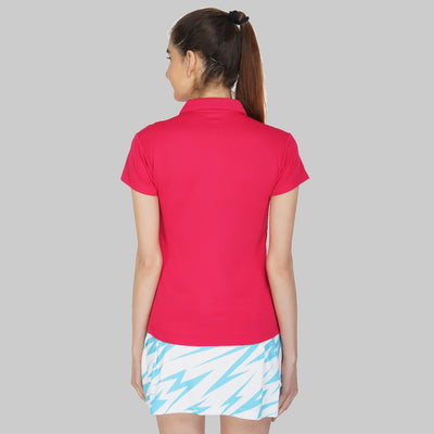 Solid Women Polo Neck Red T-Shirt